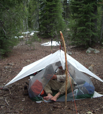 Setting up camp near Sisters Mirror Lake